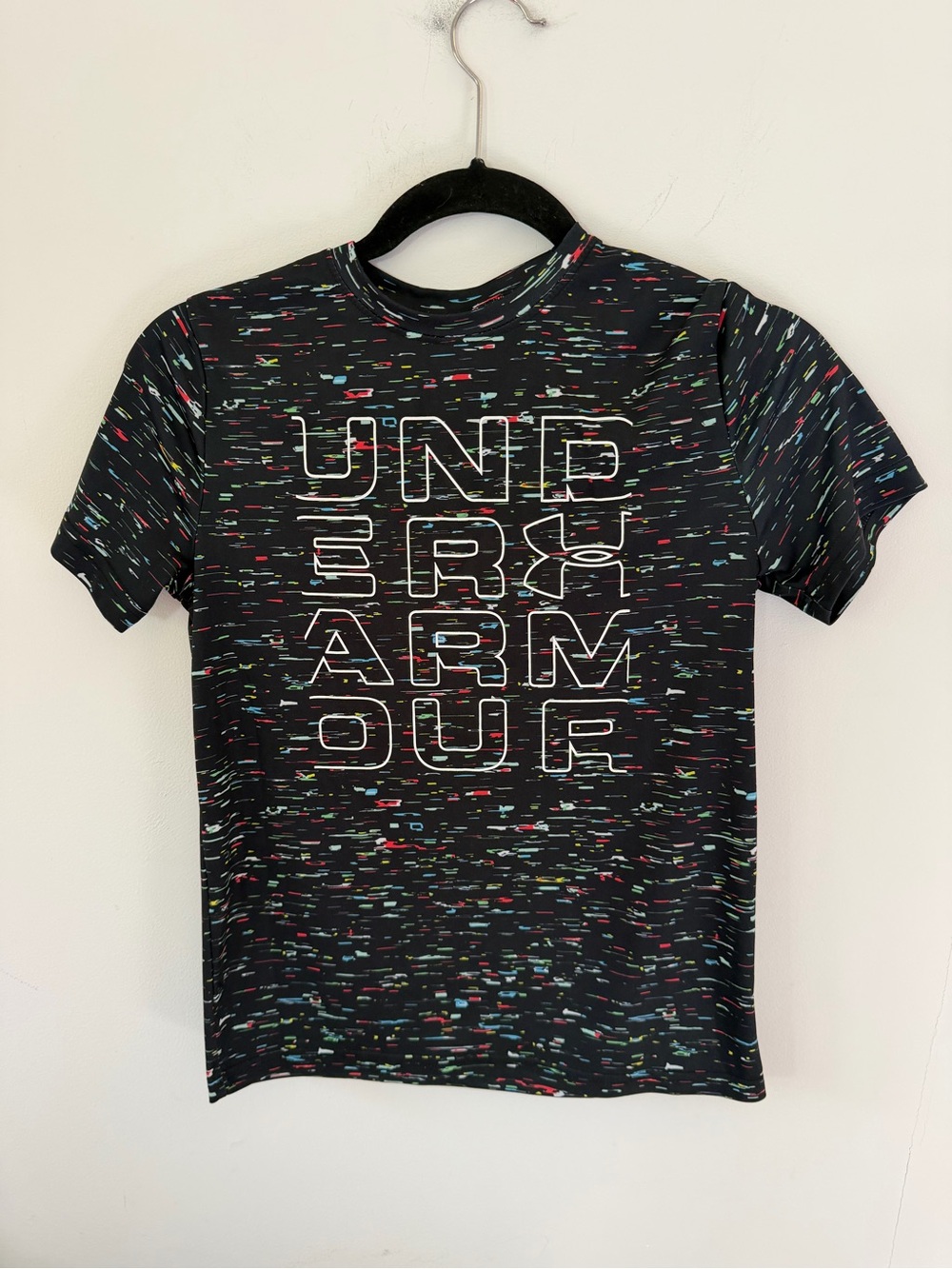 Under Armour Black Tee with Multicolor Speckle and White Logo